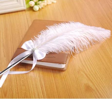 Vintage elegantné guľôčkové pero s perím biele, 