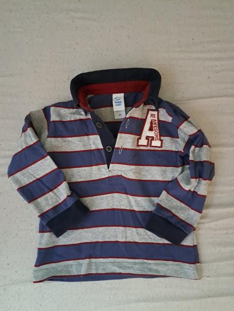 Šedo-modré tričko s golierikom, baby club,86