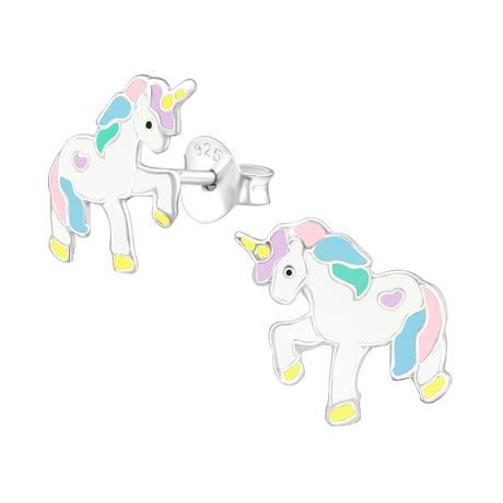 Strieborné náušnice pre deti s jednorožcom, 
