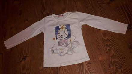Biele tričko s mačičkou, málo nosené, 110