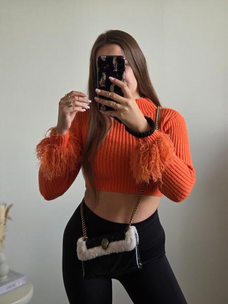 Oranžový crop svetrík s/m, s