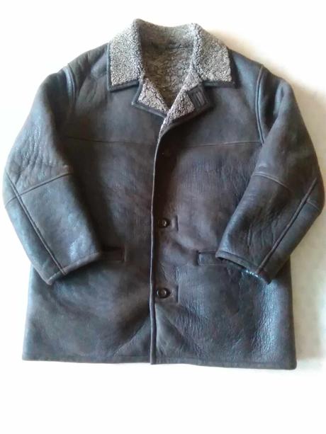 Zimný kožený kabat/ bunda s kožusinou, xl