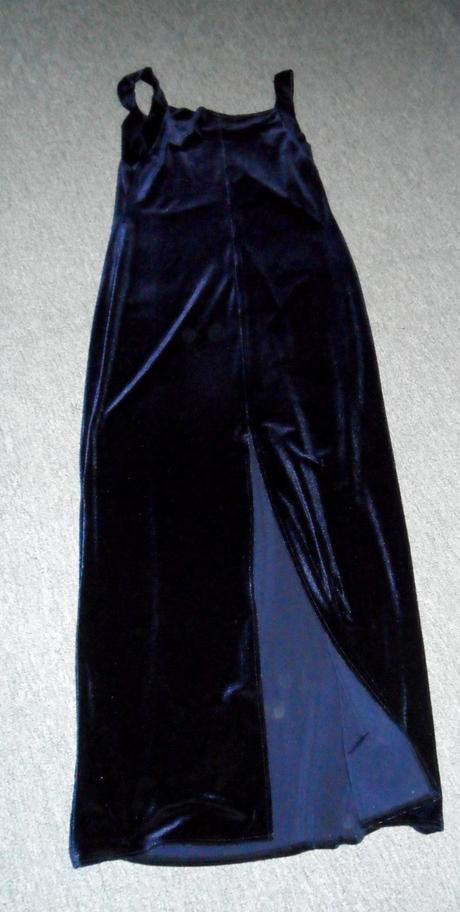 Dlhé zamatovo-modré šatičky+bolerko, 40