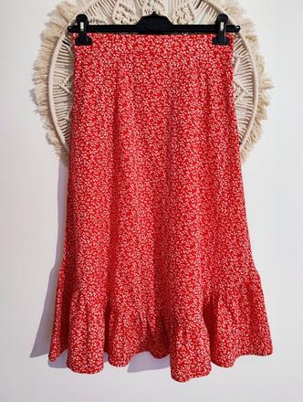 Červená midi sukňa, m