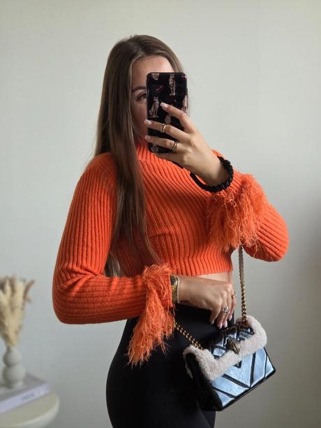 Oranžový crop svetrík s/m, s