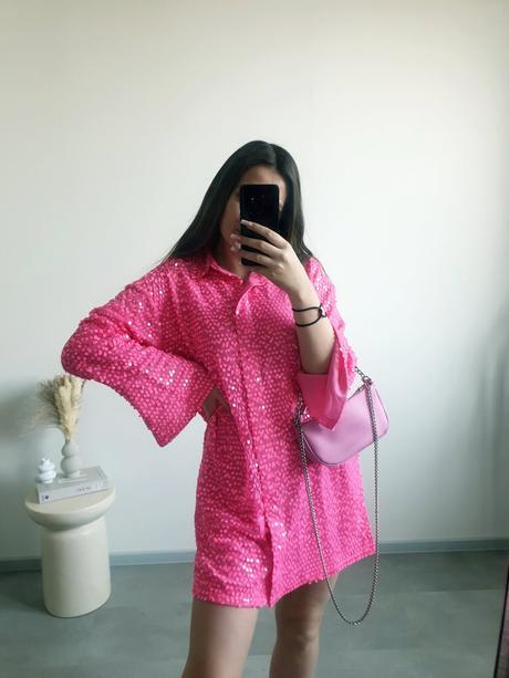 Ružové šaty s flitrami s/m, h&m,s