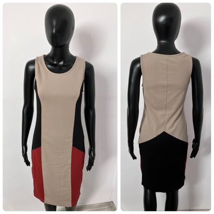 Béžovo-bordovo-čierne puzdrové šaty (36), s