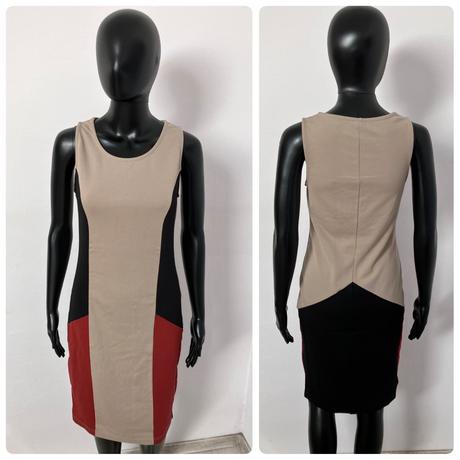 Béžovo-bordovo-čierne puzdrové šaty (36), s