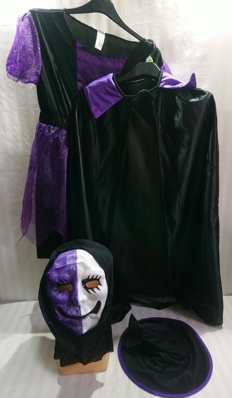 4-dielny kostým bosorka šaty plášť maska klobú s/l, 