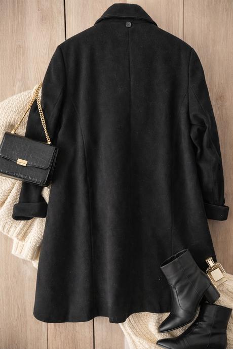 Čierny kabát vlna a kasmir, 4xl