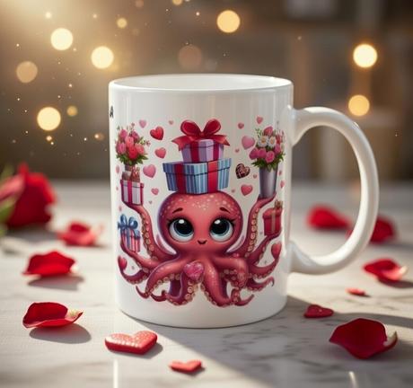 Hrnček na valentína s chobotničkou,