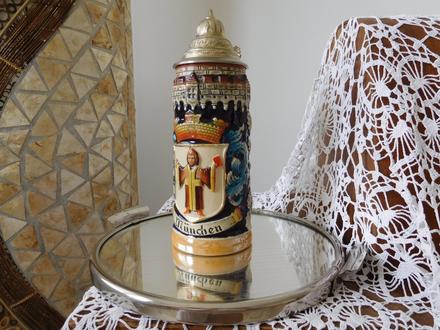 Korbel keramický s cínovým víkom munchen, 