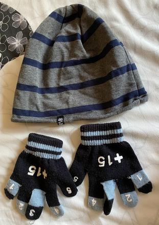 Pásiková čiapka v. 104-116 na 3-6 rokov + rukavice, 104