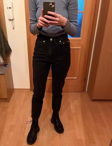 Čierne high-waist nohavice pull&bear, pull&bear,34