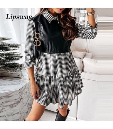 Bluzkove saty s koženkou liana, l / m / xl