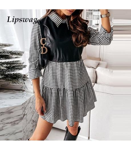 Bluzkove saty s koženkou liana, l / m / xl