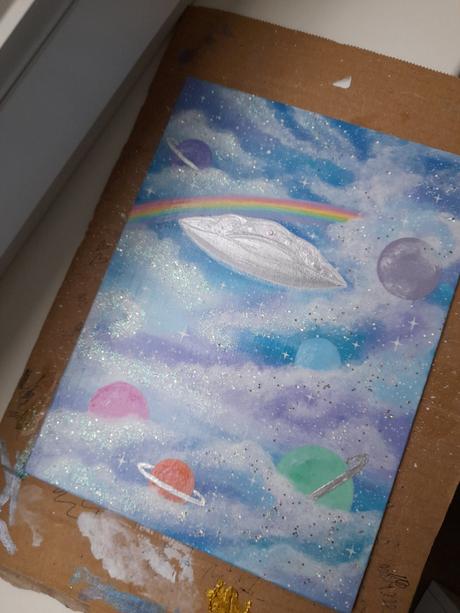 Akryl na platne vesmir, vesmirna lod, ufo, 
