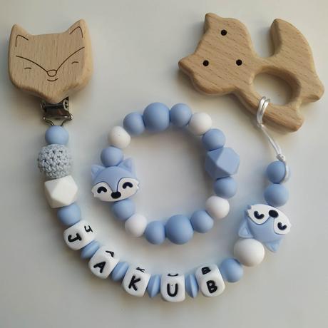 Retiazka na cumlík s menom a hryzadlo líška,