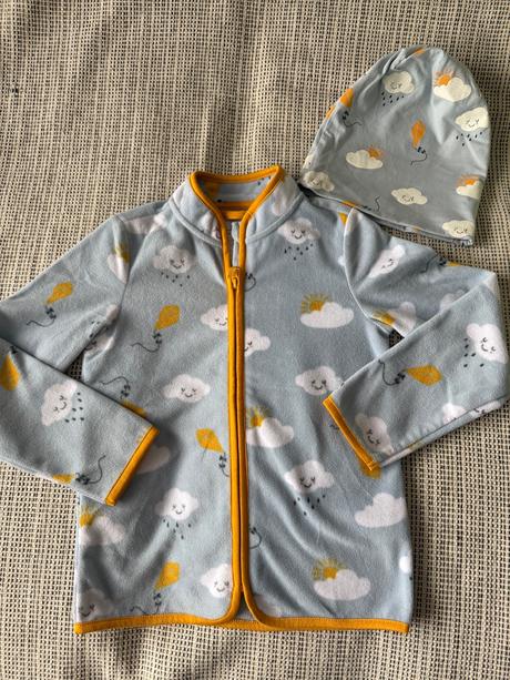 Flísová bunda a nová čiapka 122/128, tchibo,122