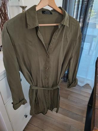 Pull&bear olivovo zelené šaty s opaskom l, pull&bear,l