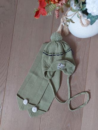 Pleteny set čiapka a šál s traktorom, active,62