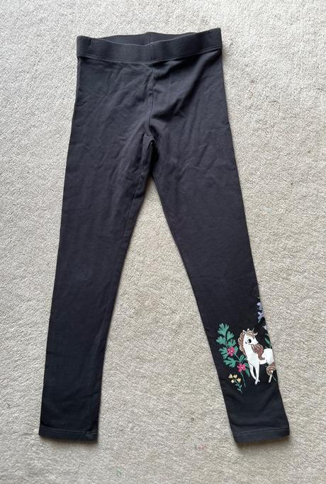 Tmavošedé legíny s jednorožocom/ unicorn, h&m,122