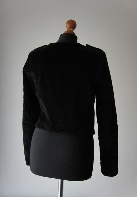 Štýlová čierna zamatová motorkárska bunda, h&m,s