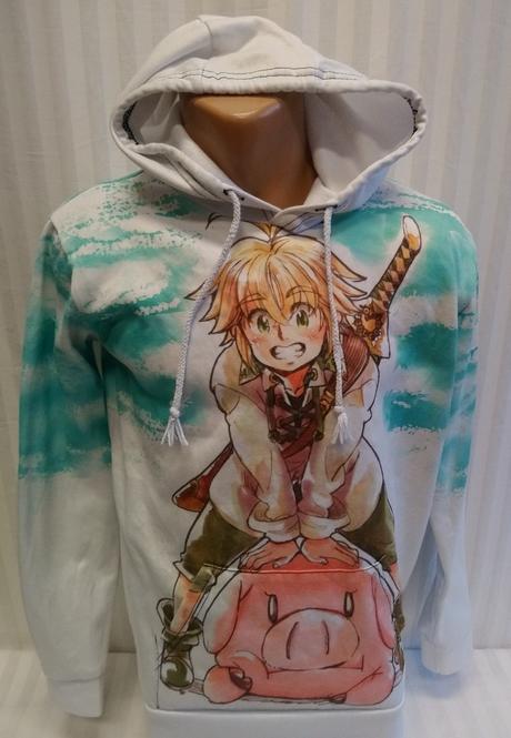 Biela mikina klokanka, farebný motív vpredu vzadu, s