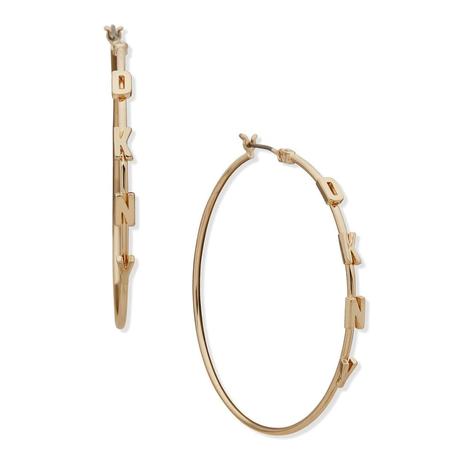 Donna karen gold tone crystal logo hoop náusňice, dkny