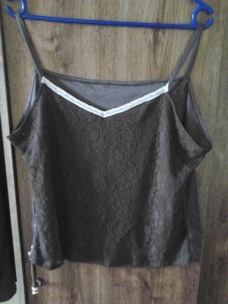 Hnedý  top na ramienka a krajkový prehoz,nenosený, xxl