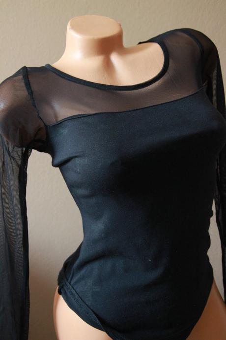 Čierny body top so sieťkou, xs, xs