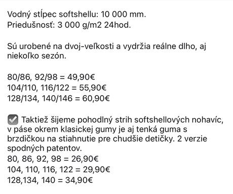 Softshelove nohavice babs 116, 116