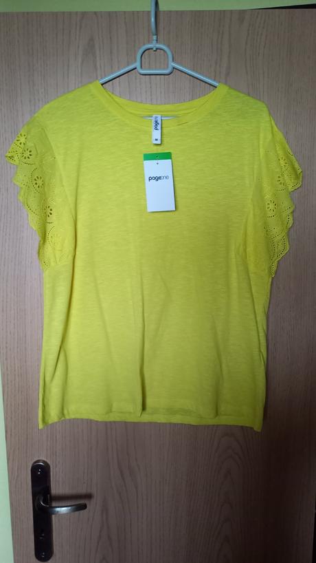 Žlté bavlnené tričko s volánmi l/xl nové, takko,l