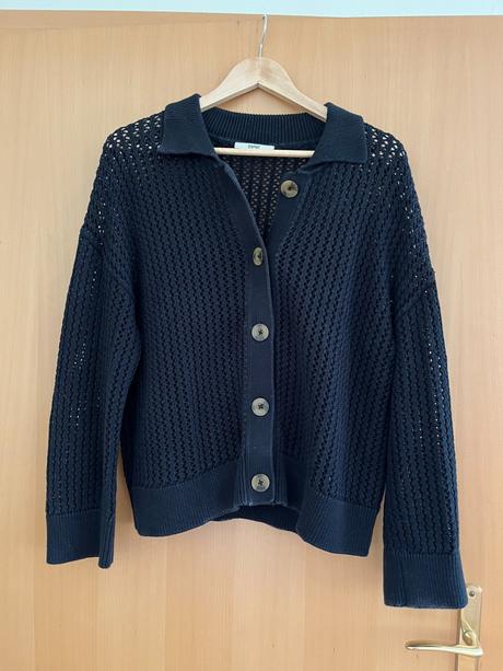 Čierny pletený sveter na gombíky esprit l/xl, esprit,l