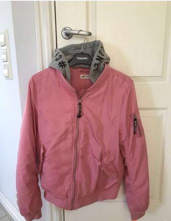 Štýlová ružová prechodná bomber bunda h&m s kapucň, h&m,164
