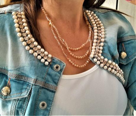 Korálkový trblietavý viacradový náhrdelník, 