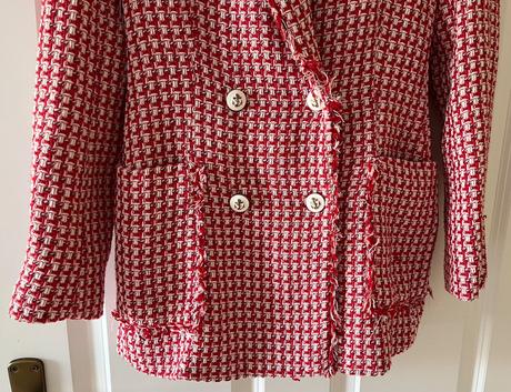 Bielo - červené kárované bavlnené sako zara, xs/34, zara,xs