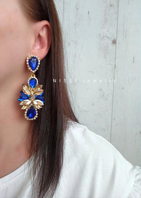 Modro-zlaté visiace náušnice, 