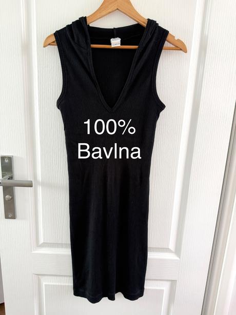 Rebrované čierne šaty bez rukávov s kapucňou, calzedonia,m