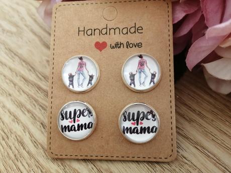 Náušnice napichovačky super mama dvojičky, 