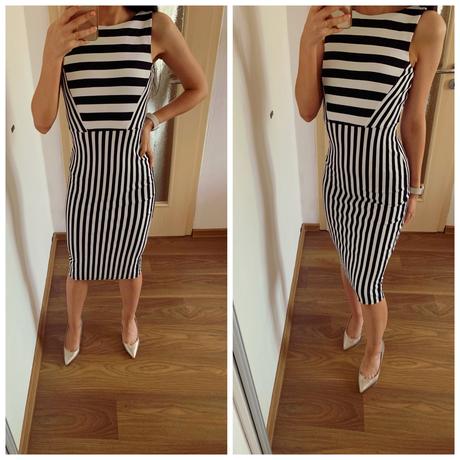 Elasticke elegantne pruhovane midi saty zara, zara,xs