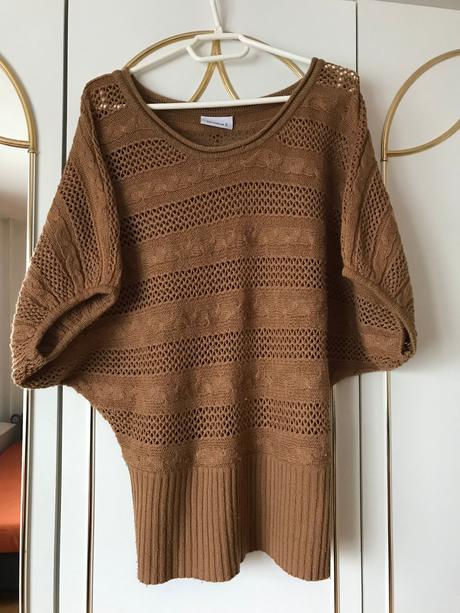 Dlhý pletený hnedý sveter (s), yessica,s