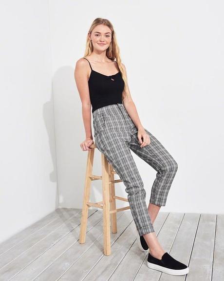 Luxusné káro nohavice s  crop topom, hollister,40