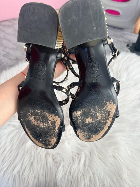 Kožené sandále na vybíjanom opätku, 38