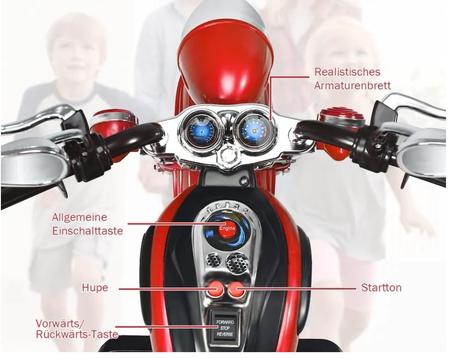 Elektrická motorka s 3 kolesami costway 6v, 