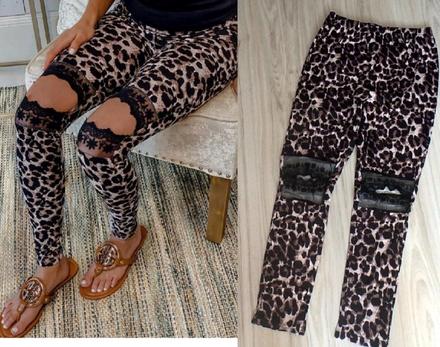 Moderné hnedé legíny vzor leopard, v. s/m, m / s