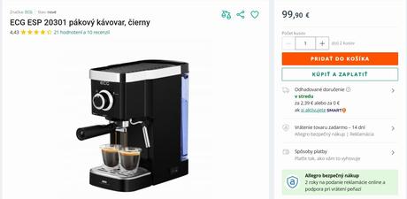 Predám pákový kávovar ecg - esp20101 espresso, 