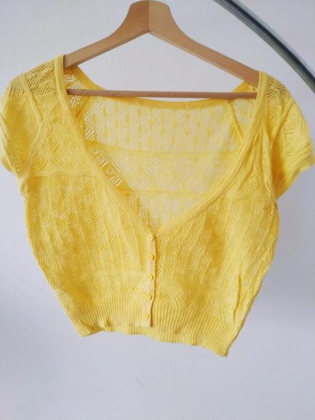 Mango žlté čipkované bolero, krátky kardigán, mango,s