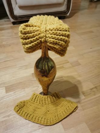 Detská háčkovana čiapka +nakrčnik nová suprava, <50