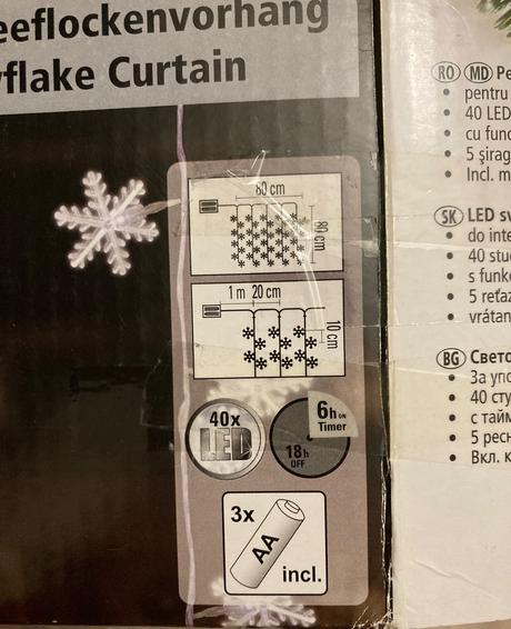 Vianočné svetielka záves s vločkami, 